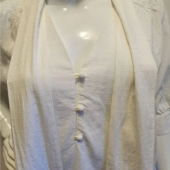 Ann Taylor Ivory Short Sleeve Neck Tie Blouse, Medium - Picture 10 of 15